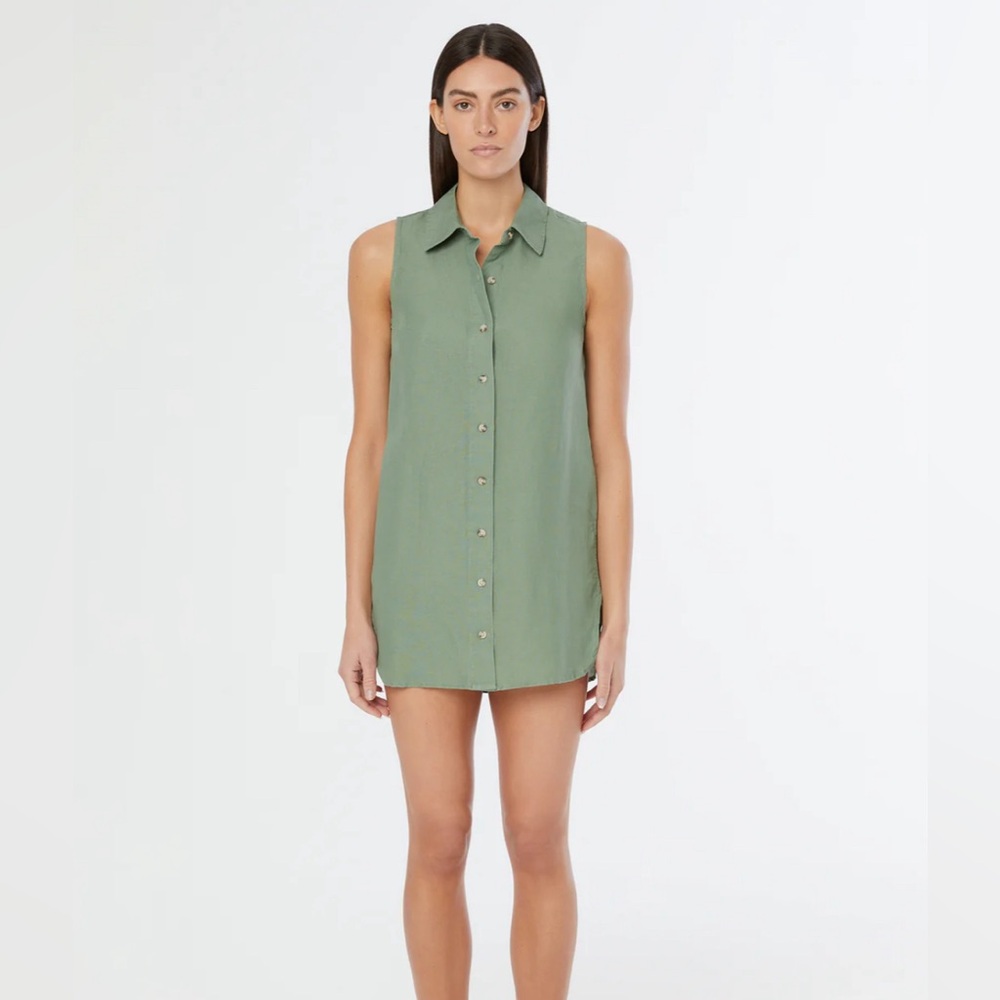ONIA Linen blend Sleeveless Top Shirt Dress women’s size S sea spray green